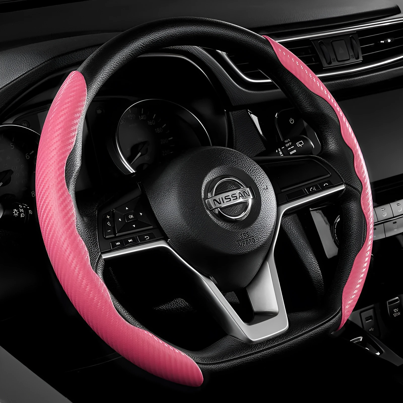 Carbon fibre steering wheel cover for BMW in sporty style with universal fit