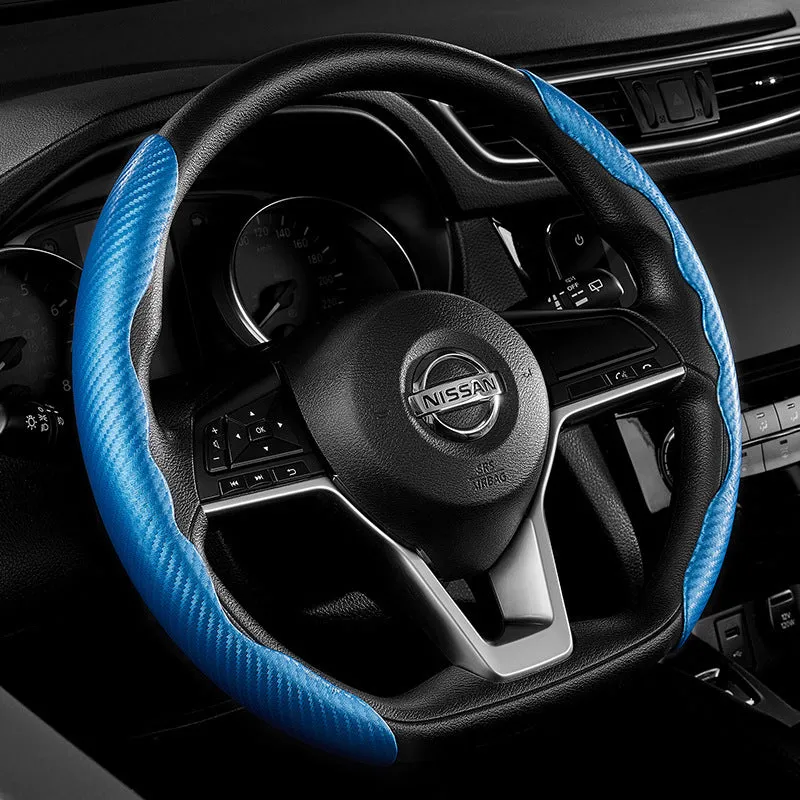 Carbon fibre steering wheel cover for BMW in sporty style with universal fit