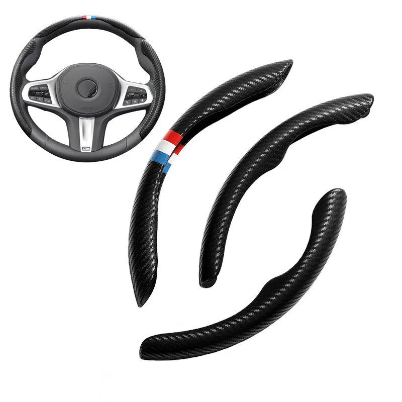 Carbon fibre steering wheel cover for BMW in sporty style with universal fit