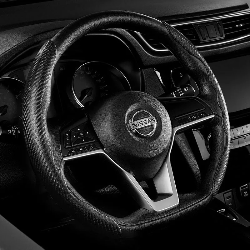 Carbon fibre steering wheel cover for BMW in sporty style with universal fit