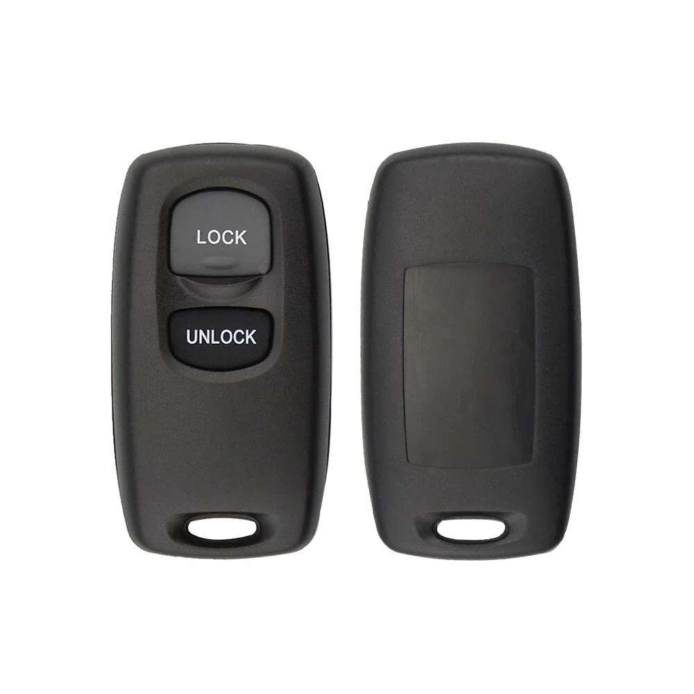 Black Mazda two button remote control shell with copper key blade and button skin