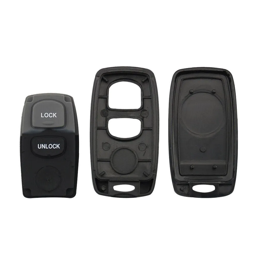 Black Mazda two button remote control shell with copper key blade and button skin