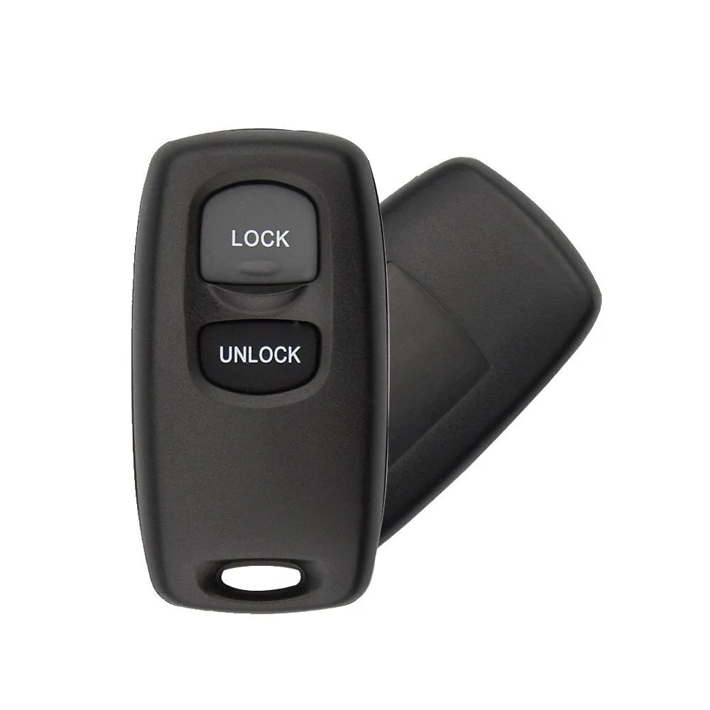 Black Mazda two button remote control shell with copper key blade and button skin