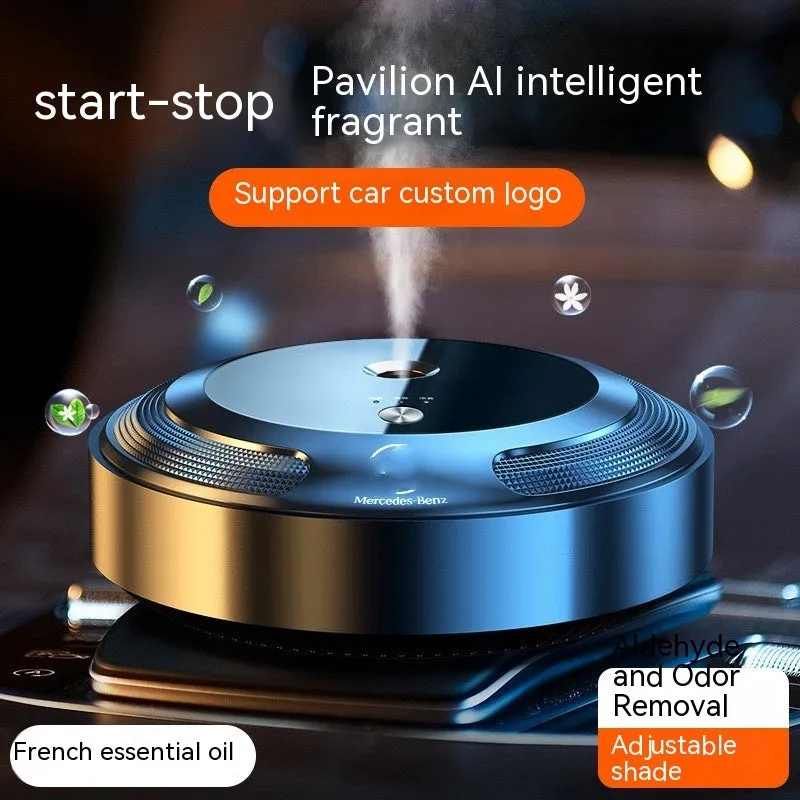 Car fragrance diffuser with zinc alloy shell and automatic spray function for vehicle interiors