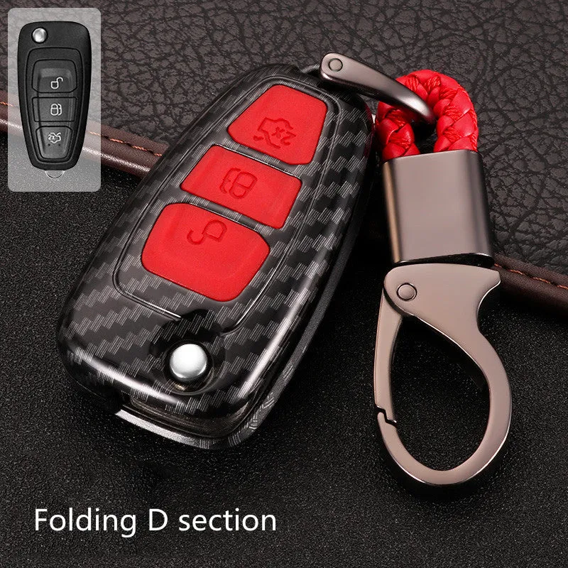 Ford car key cover in carbon fibre black, silicone ABS shell, 52mm size