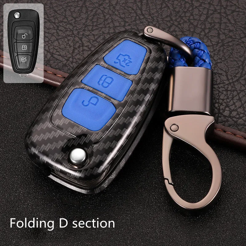 Ford car key cover in carbon fibre black, silicone ABS shell, 52mm size