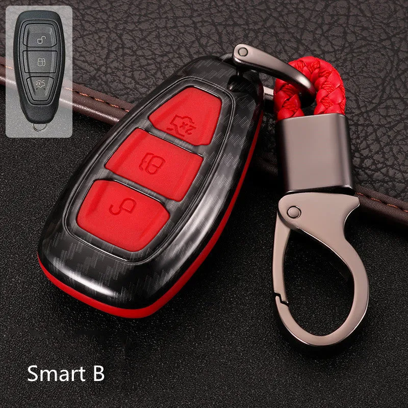 Ford car key cover in carbon fibre black, silicone ABS shell, 52mm size
