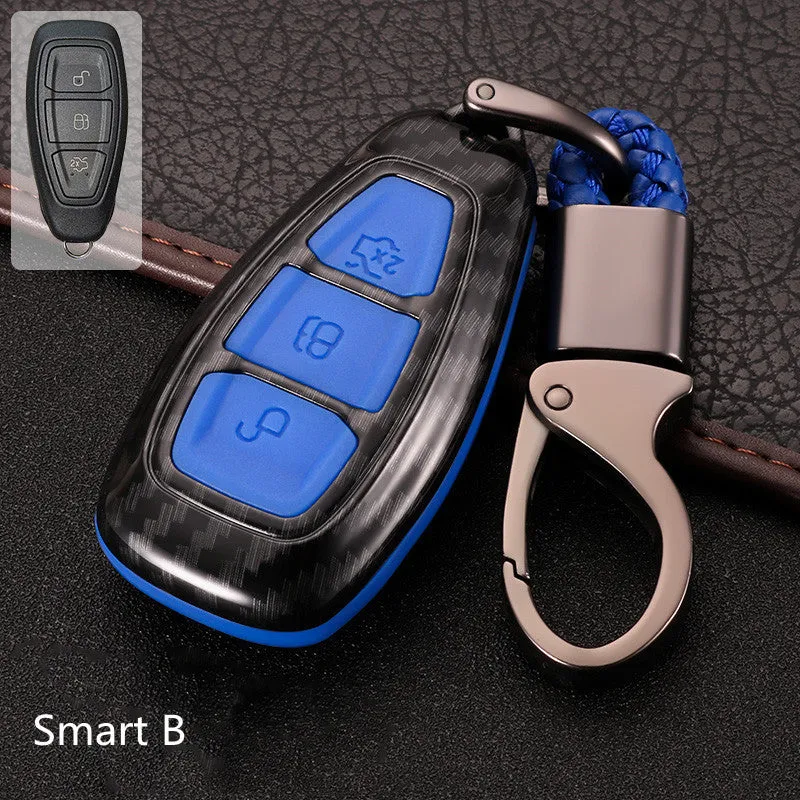 Ford car key cover in carbon fibre black, silicone ABS shell, 52mm size