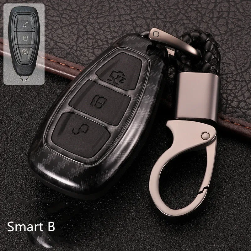 Ford car key cover in carbon fibre black, silicone ABS shell, 52mm size