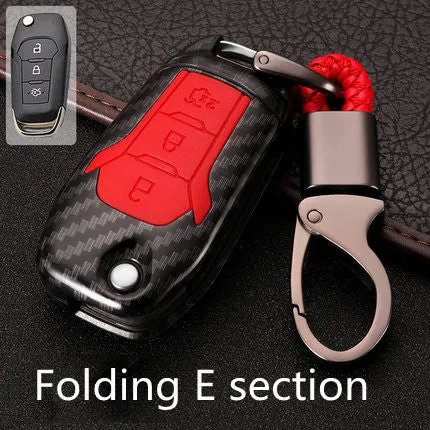 Ford car key cover in carbon fibre black, silicone ABS shell, 52mm size
