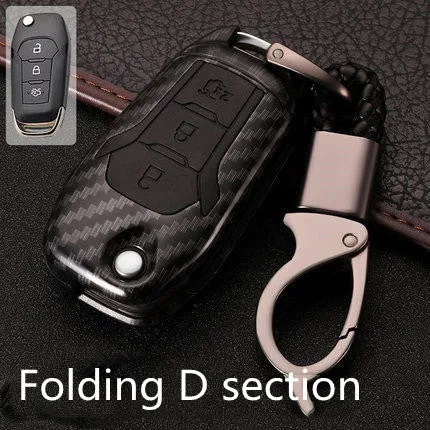 Ford car key cover in carbon fibre black, silicone ABS shell, 52mm size