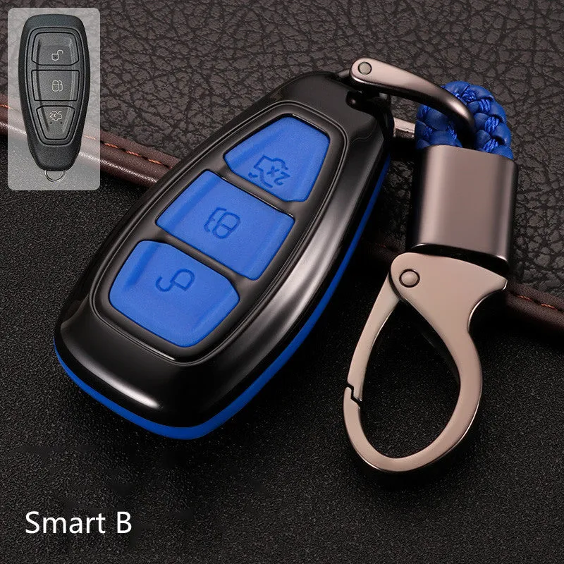 Ford car key cover in carbon fibre black, silicone ABS shell, 52mm size