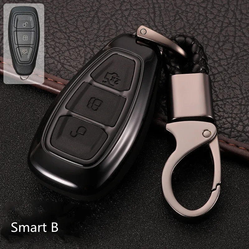 Ford car key cover in carbon fibre black, silicone ABS shell, 52mm size