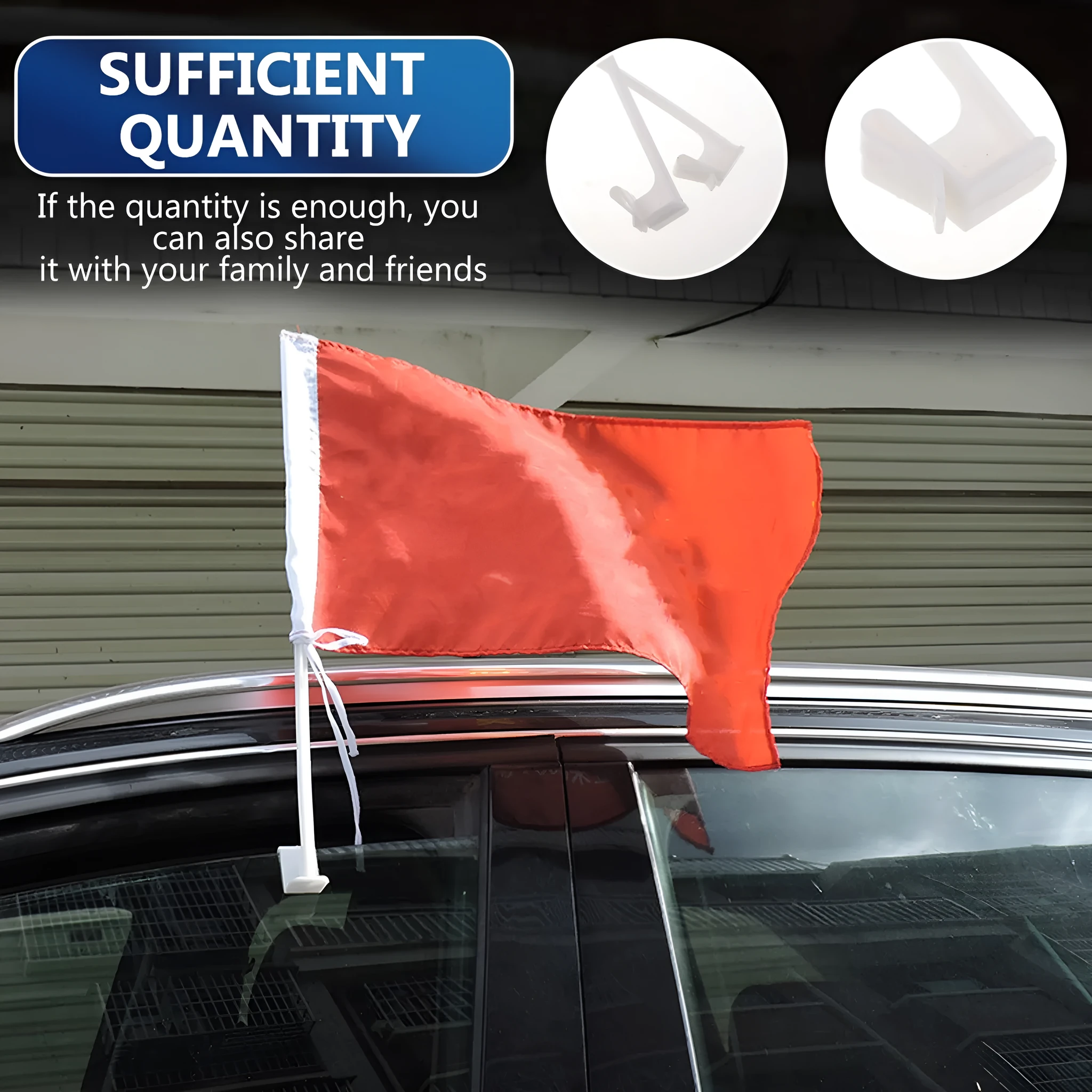 White PP plastic car window flag pole holder clip and 10 flag poles set.