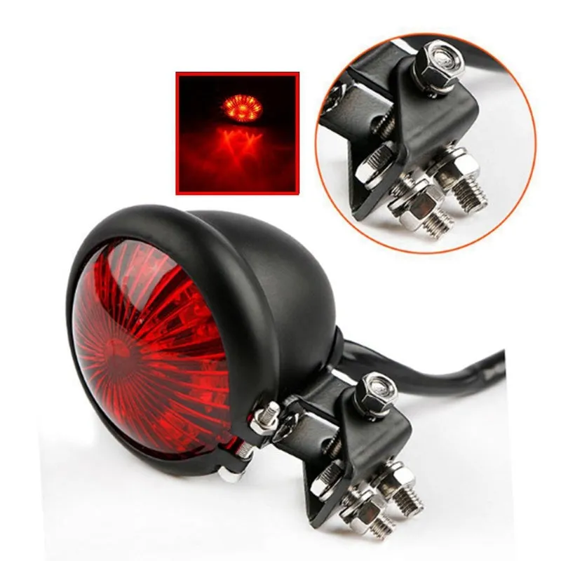 Retro round LED motorcycle brake light with aluminium housing in black finish