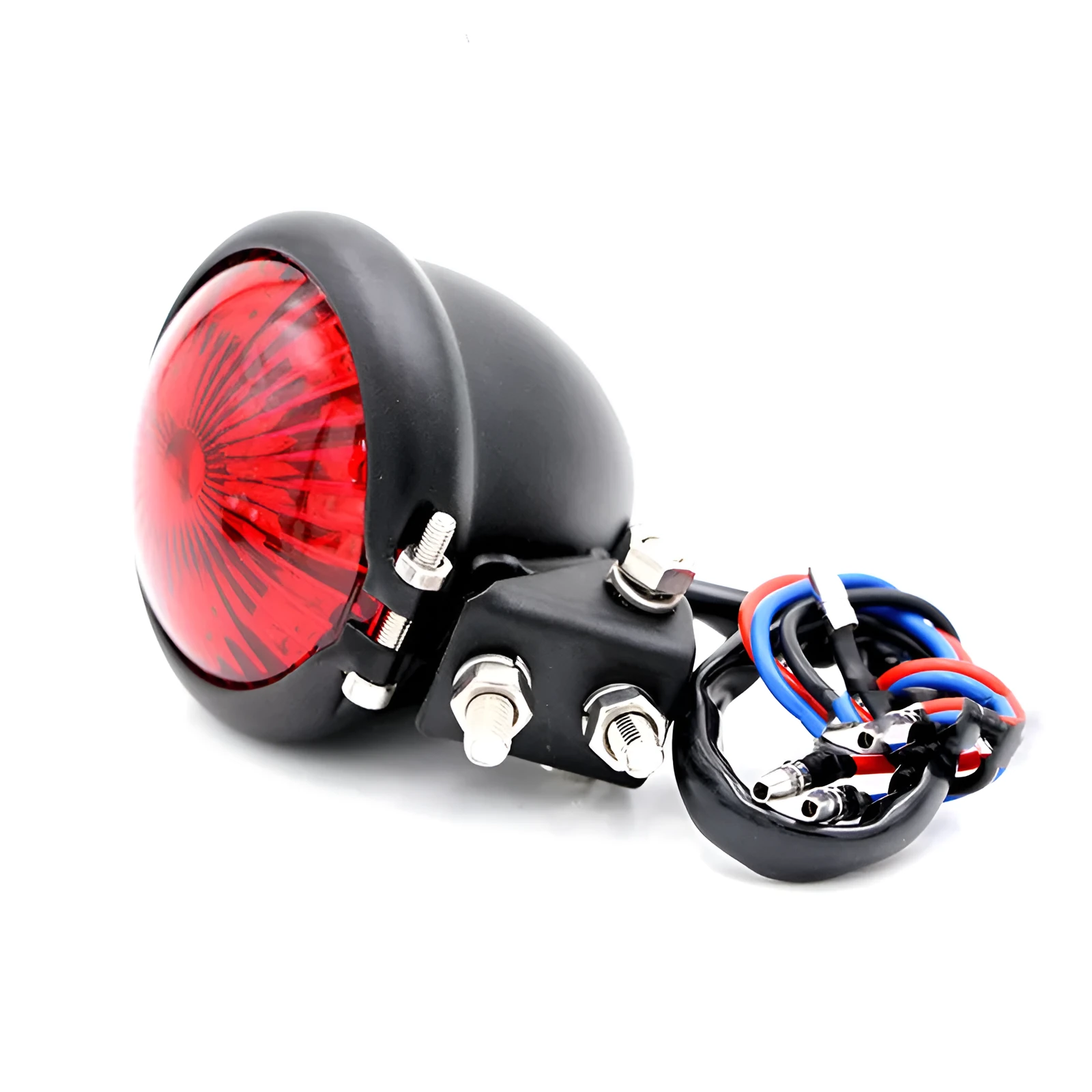 Retro round LED motorcycle brake light with aluminium housing in black finish