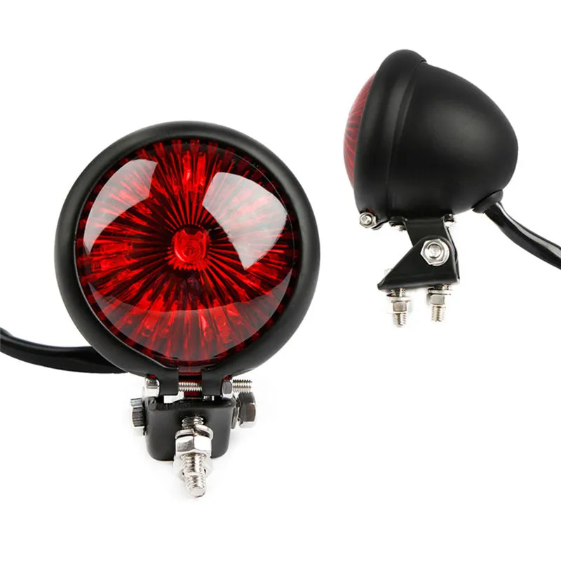 Retro round LED motorcycle brake light with aluminium housing in black finish