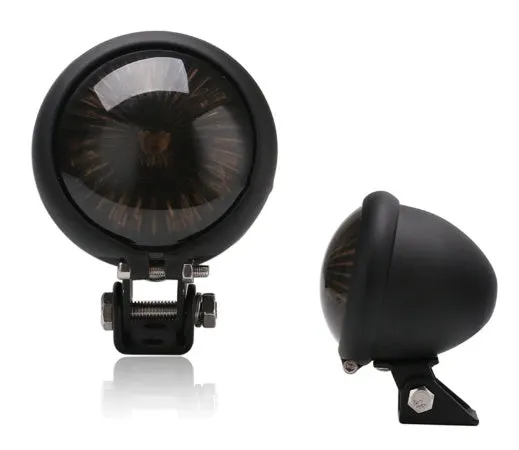 Retro round LED motorcycle brake light with aluminium housing in black finish