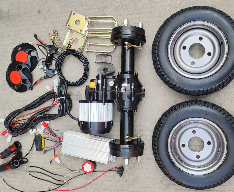 48v low speed rear axle motor kit with pneumatic tires and controller for trolley modification