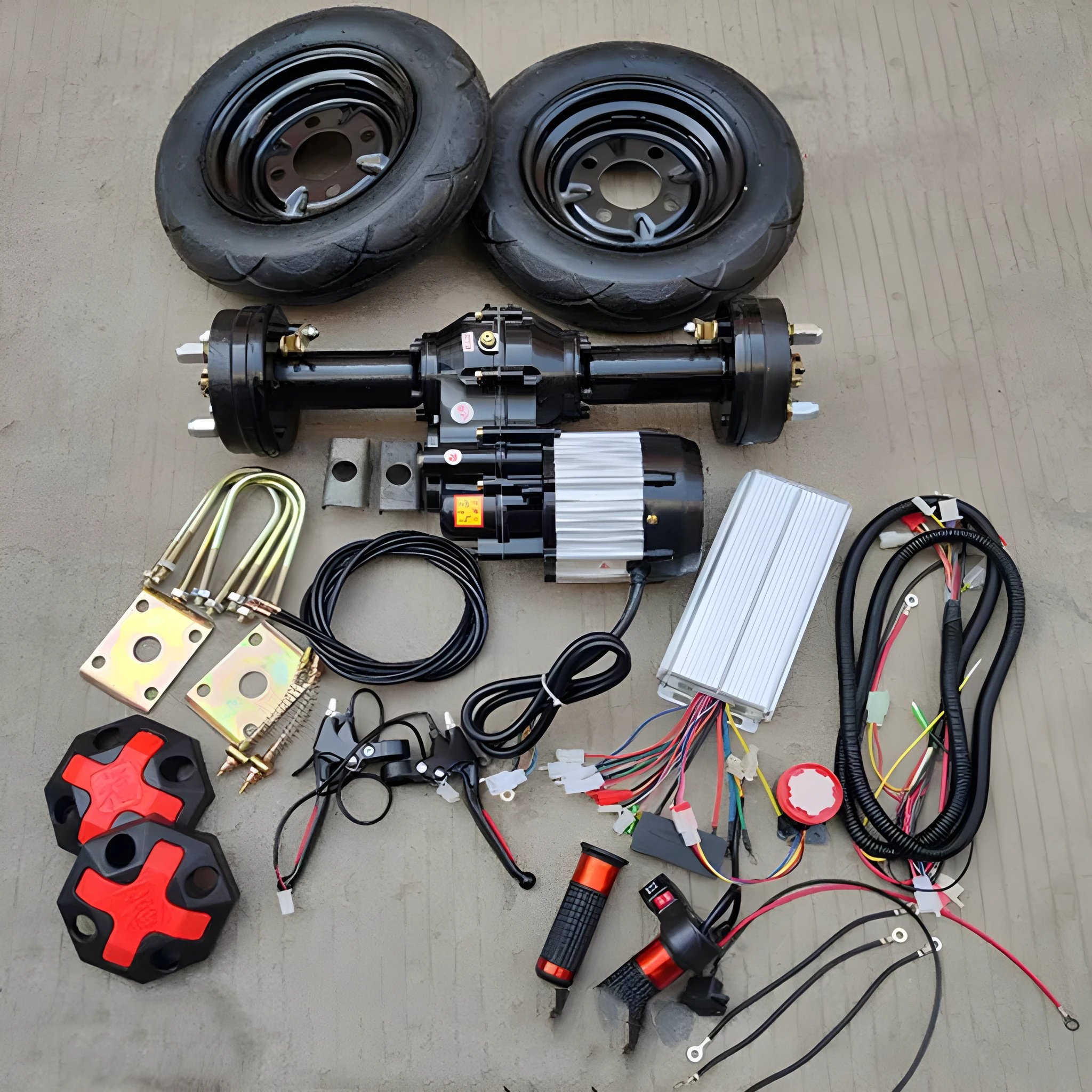 48v low speed rear axle motor kit with pneumatic tires and controller for trolley modification
