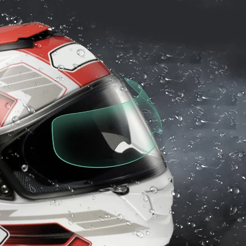 Blue motorcycle helmet waterproof rainproof anti-fog film with nano ceramic scratch resistant layer on a table.