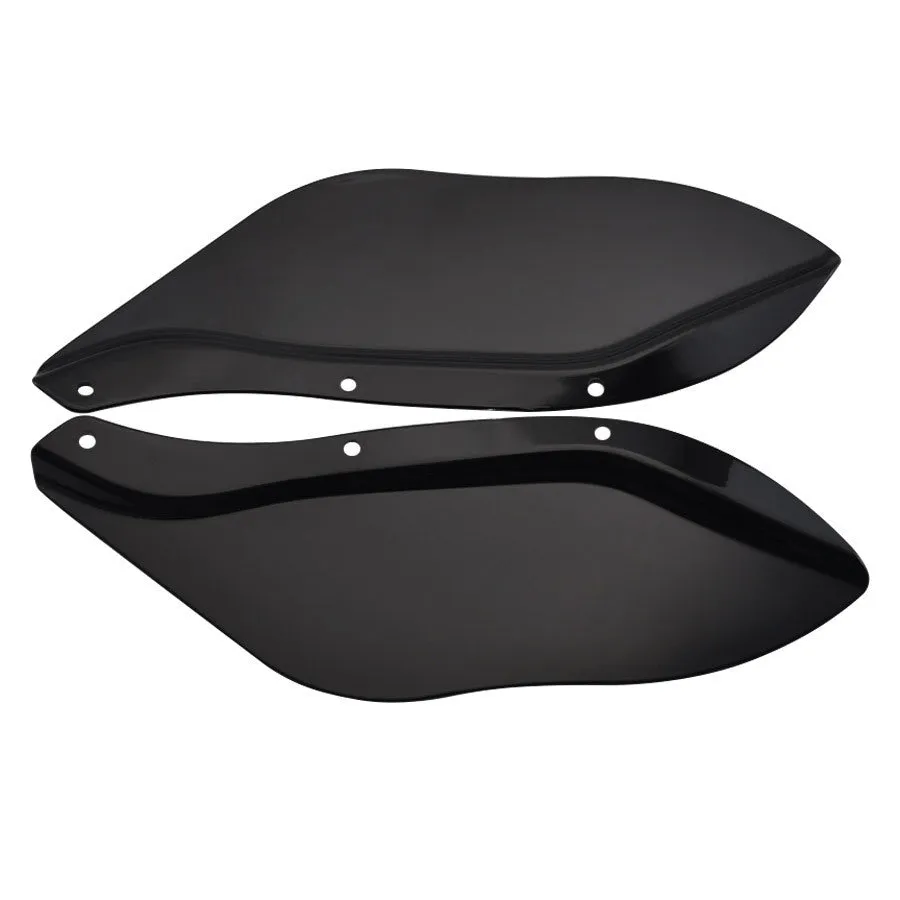 A pair of black and transparent ABS plastic side wing head covers for a Harley-Davidson Touring motorcycle.