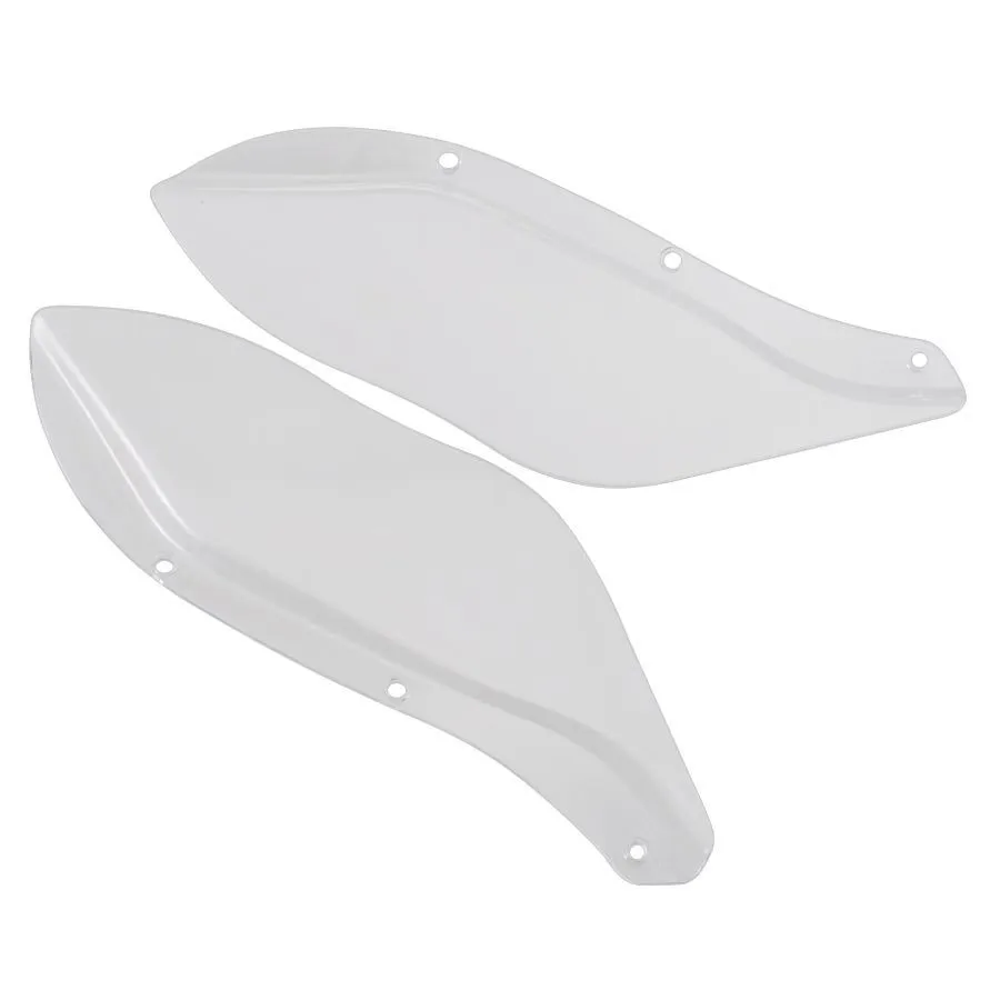 A pair of black and transparent ABS plastic side wing head covers for a Harley-Davidson Touring motorcycle.