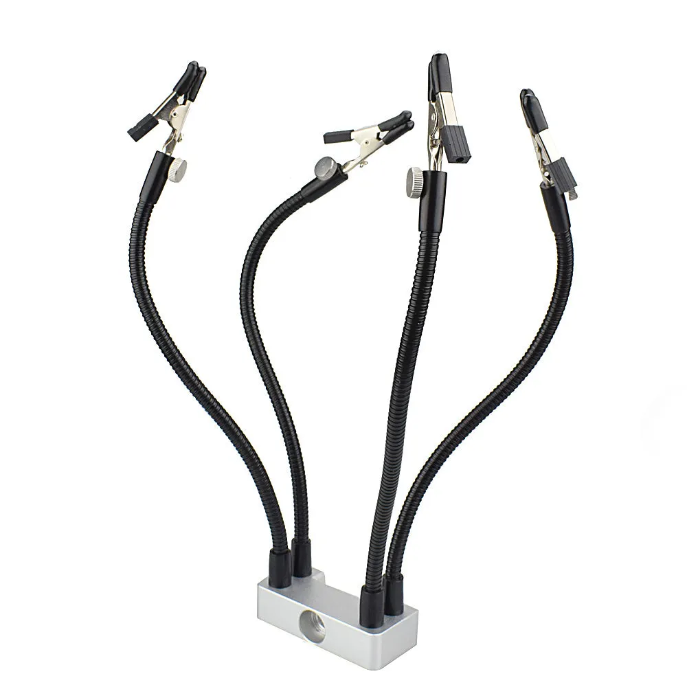 LED magnifying glass soldering station with 3x magnification, 42 SMD lights, and flexible arm on aluminium base