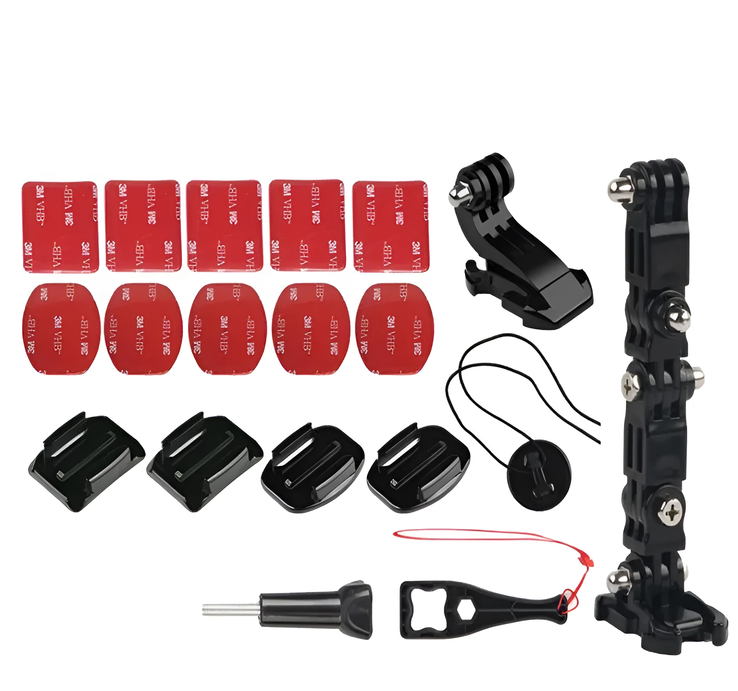 GoPro Hero6/5/4 motorcycle helmet chin fixed bracket kit with 3M adhesive in black, 19 pieces