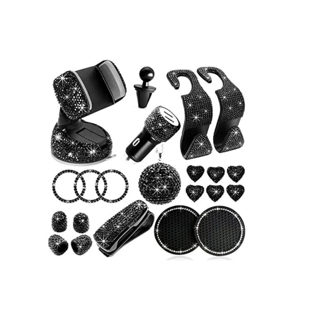 White rhinestone car interior accessories set in cardboard box