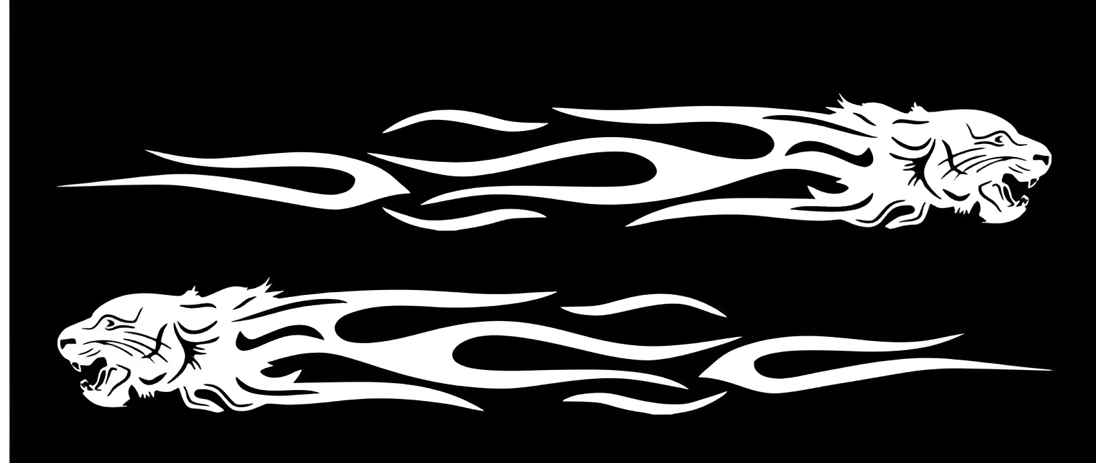 Pair of black leopard pattern reflective car stickers on a motorcycle side panel