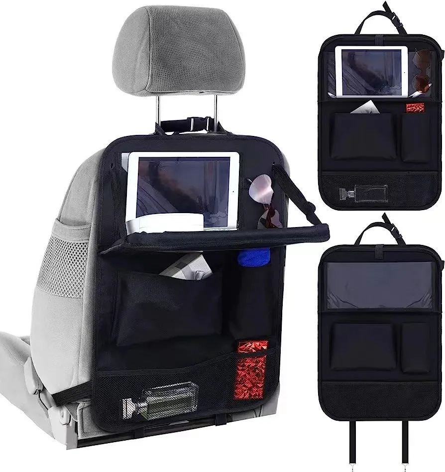 Black Oxford cloth car seat back storage bag with hanging design for vehicle organisation