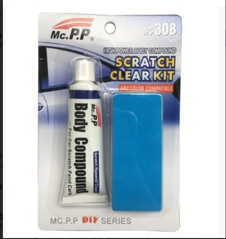 Car scratch repair abrasive pad measuring 14 by 9 cm, available in Chinese and English versions