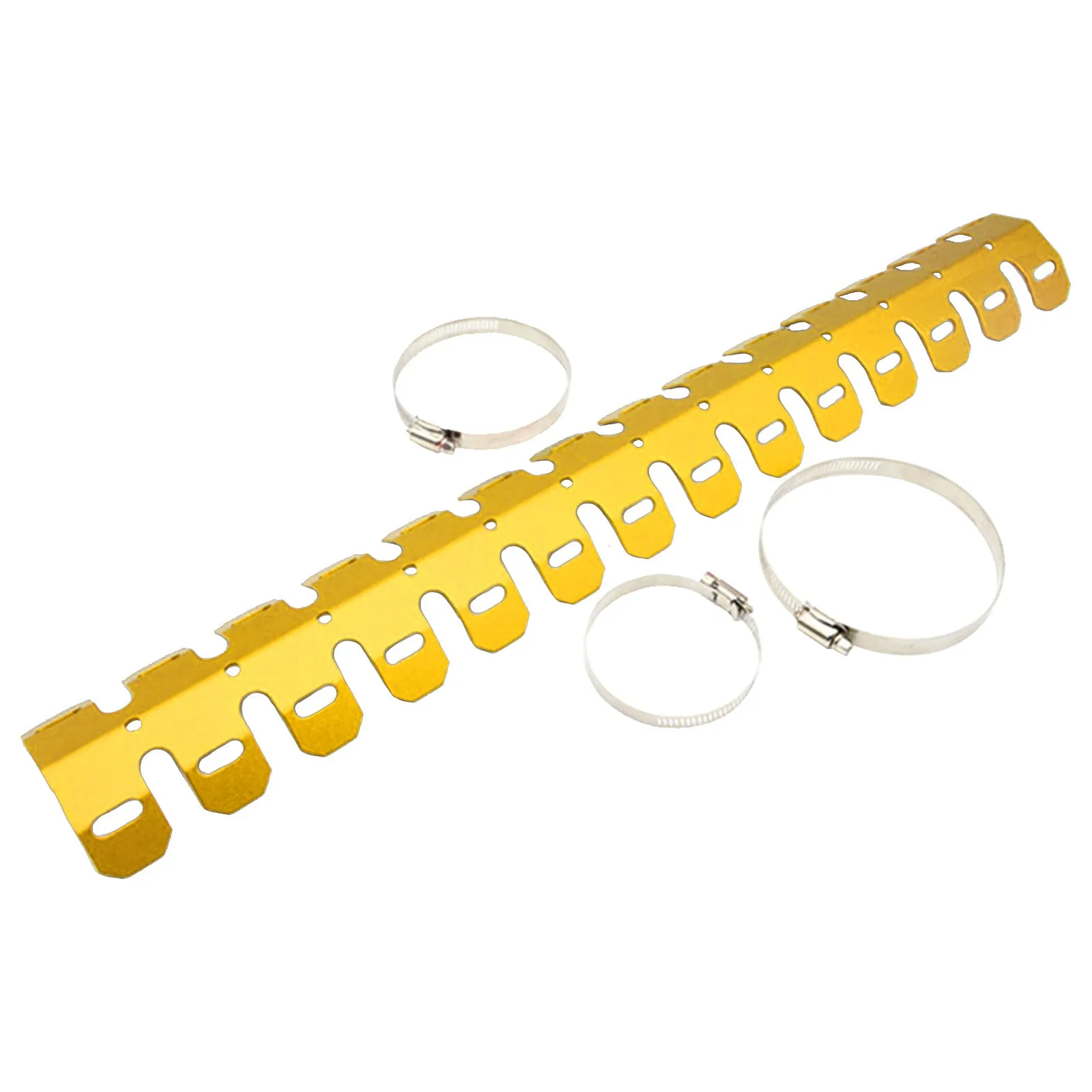 Aluminium alloy motorcycle exhaust heat shield 60cm long in red with cable tie and buckle fittings