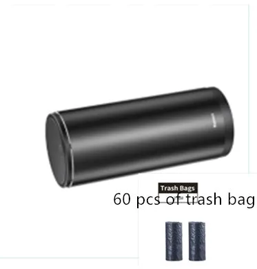 Compact aluminium alloy car trash bin with black finish, 500mL capacity, and click-open lid, placed in a vehicle cup holder