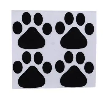 Set of four 6cm panda footprint PVC bumper stickers available in seven colours