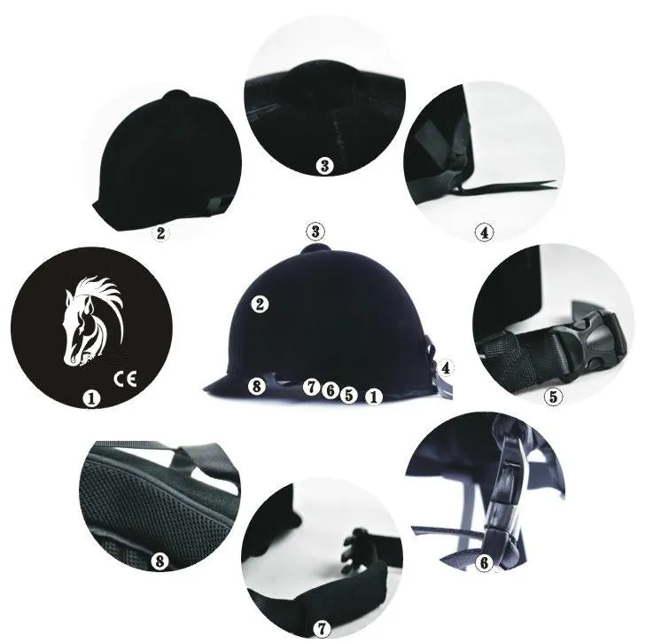 Knight children's equestrian helmet in black with ABS shell and breathable ventilation holes, adjustable fit for 53-55cm head circumference