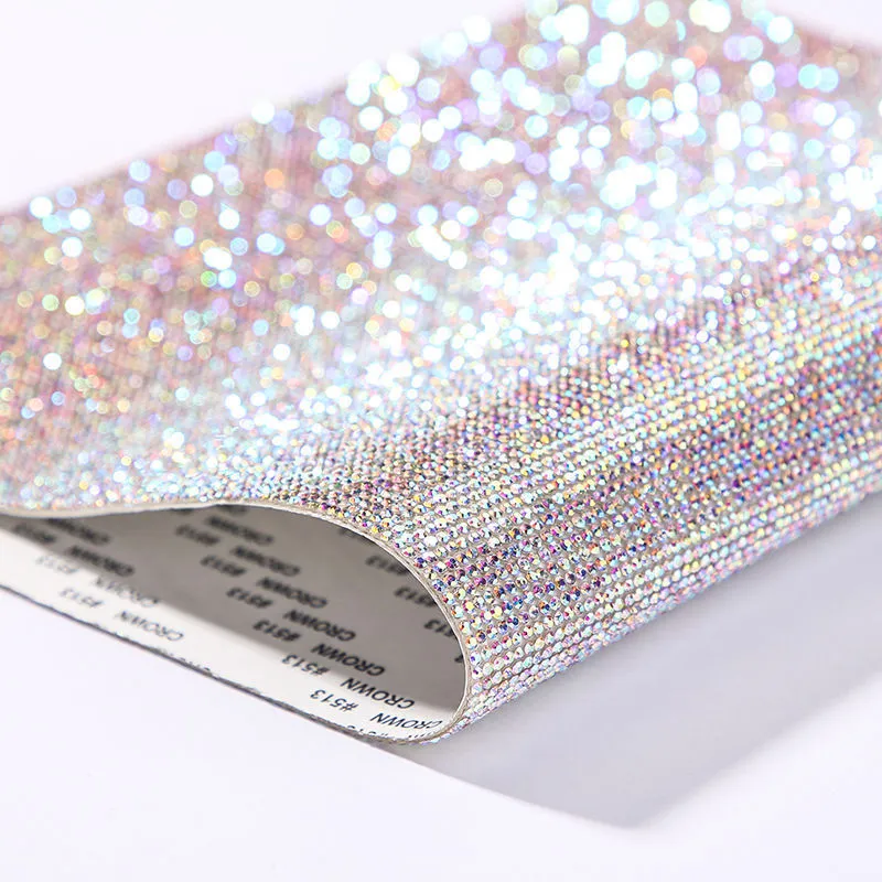 Rhinestone adhesive net sticker with electroplated diamonds in eight-eyes pattern showing multiple colour options