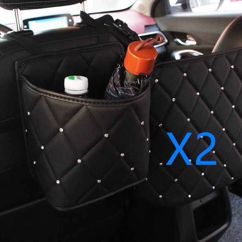 Nylon car seat storage net pocket 27x39x10cm in black, fitted between front seats