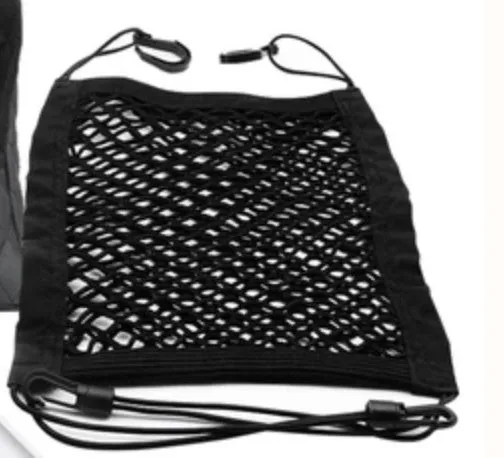 Nylon car seat storage net pocket 27x39x10cm in black, fitted between front seats