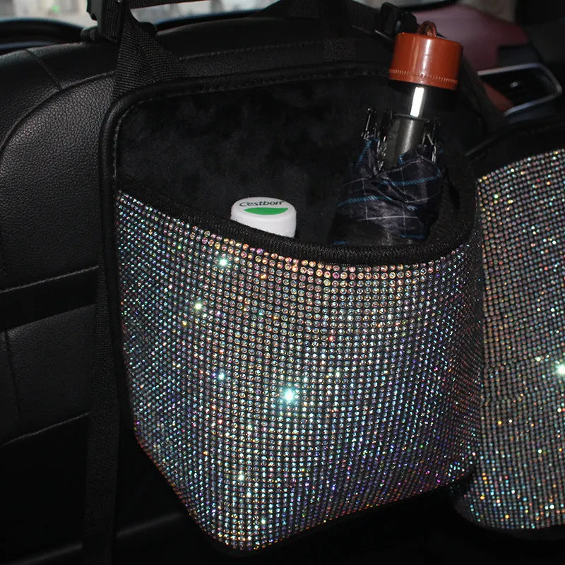 Nylon car seat storage net pocket 27x39x10cm in black, fitted between front seats