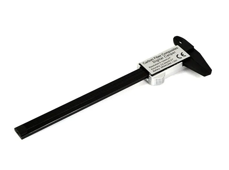 Digital vernier caliper with metal casing, stainless steel guide track, and LCD display showing measurement