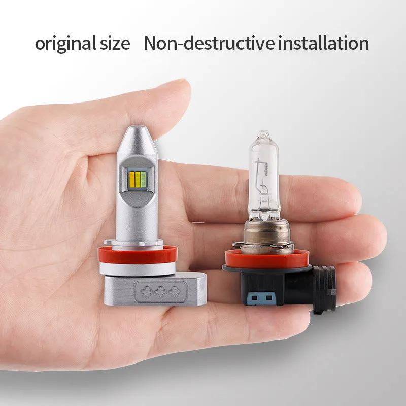 Single LED fog lamp bulb with aluminium housing, showing connector types H8 H9 H11 9005 9006 PSX24 PSX26.