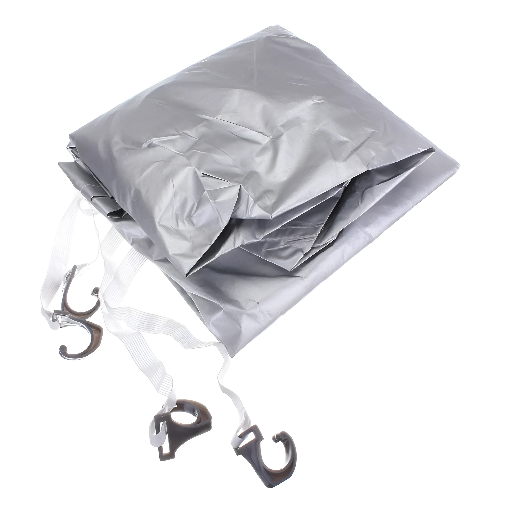 Car windshield frost cover in black/silver, 169x238cm, fitted over windscreen with edges tucked inside car doors