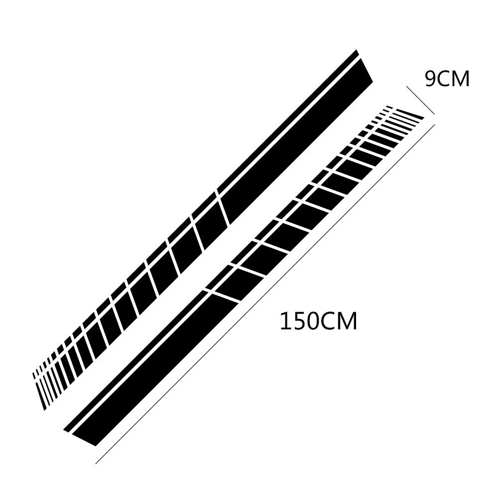 Modified rear gear car body sticker in striped PVC design, 150cm by 9cm, available in eight bright colours for scratch protection
