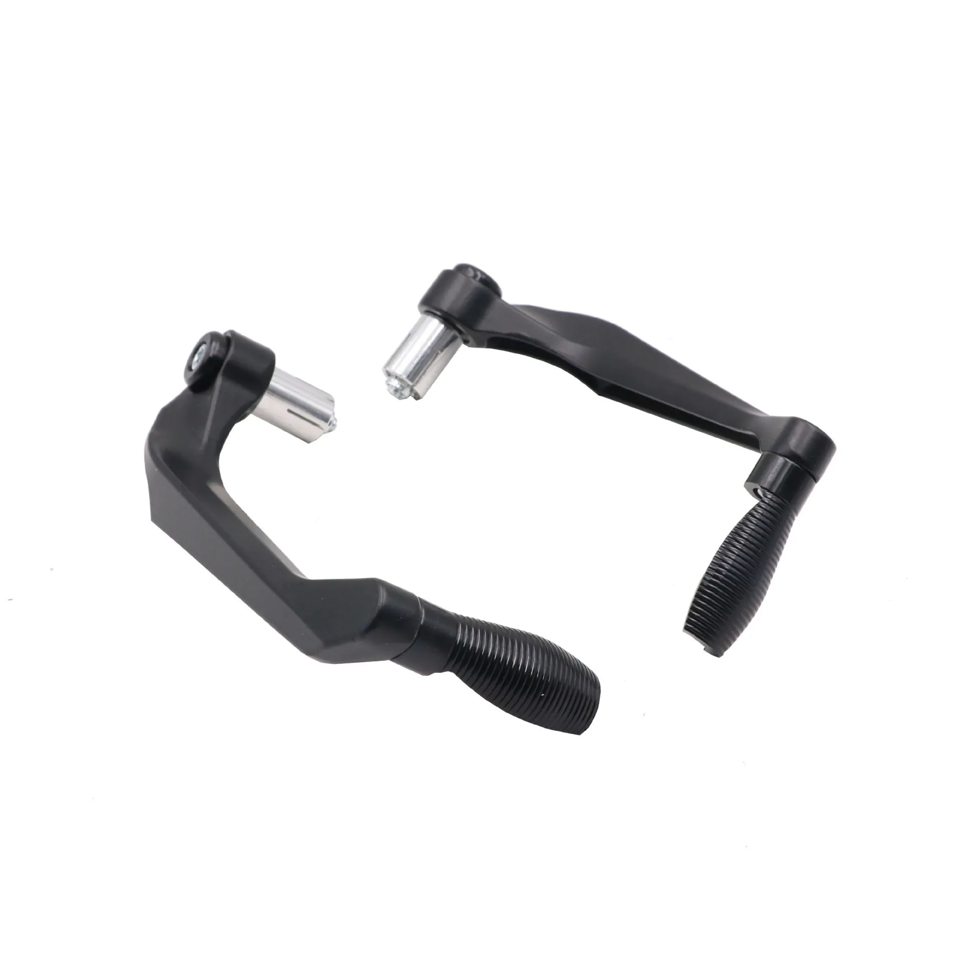 Set of two CNC aluminium motorcycle lever guards for 22mm handlebars, black aluminium finish, 17cm length