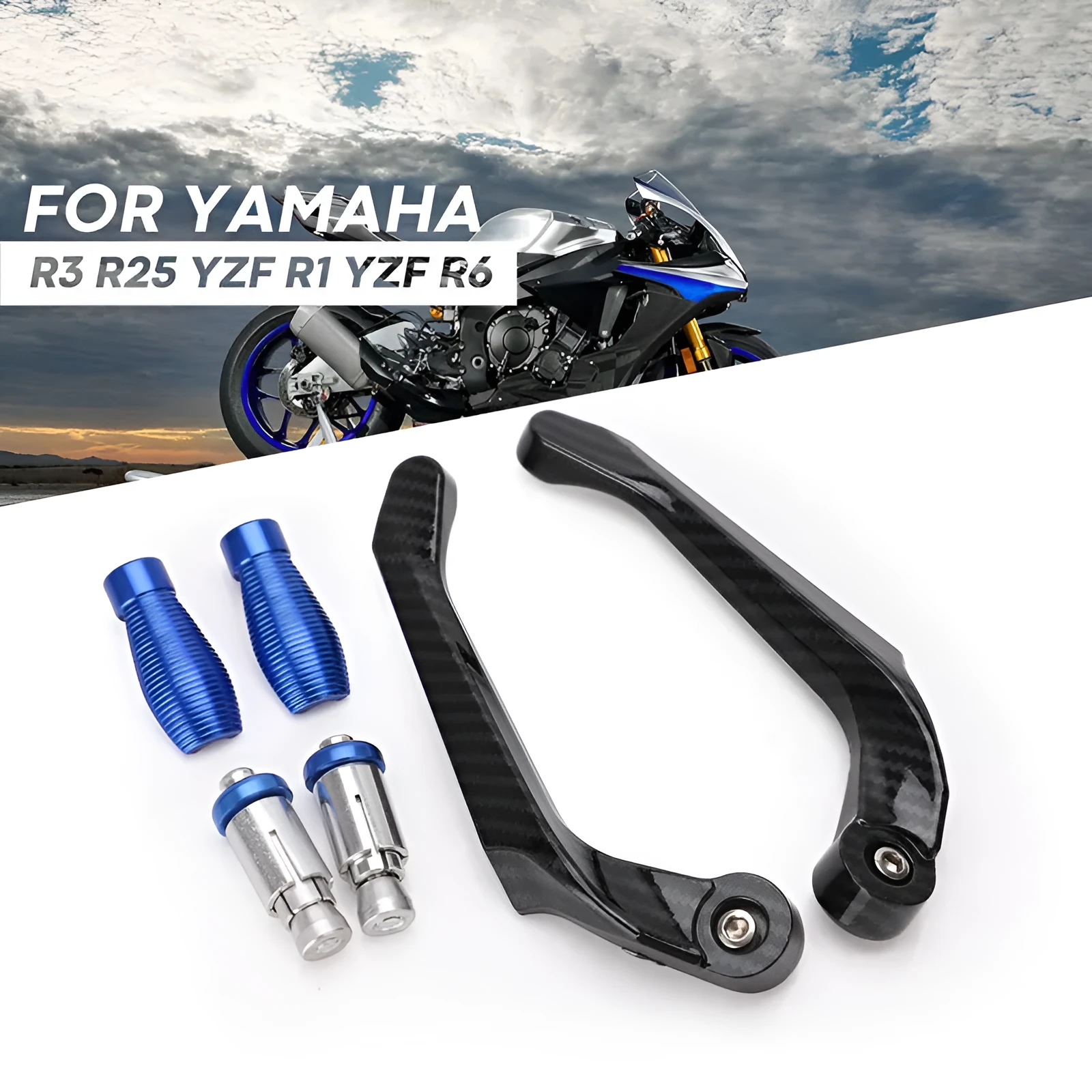 Set of two CNC aluminium motorcycle lever guards for 22mm handlebars, black aluminium finish, 17cm length