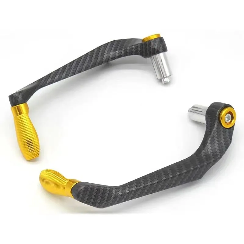 Set of two CNC aluminium motorcycle lever guards for 22mm handlebars, black aluminium finish, 17cm length