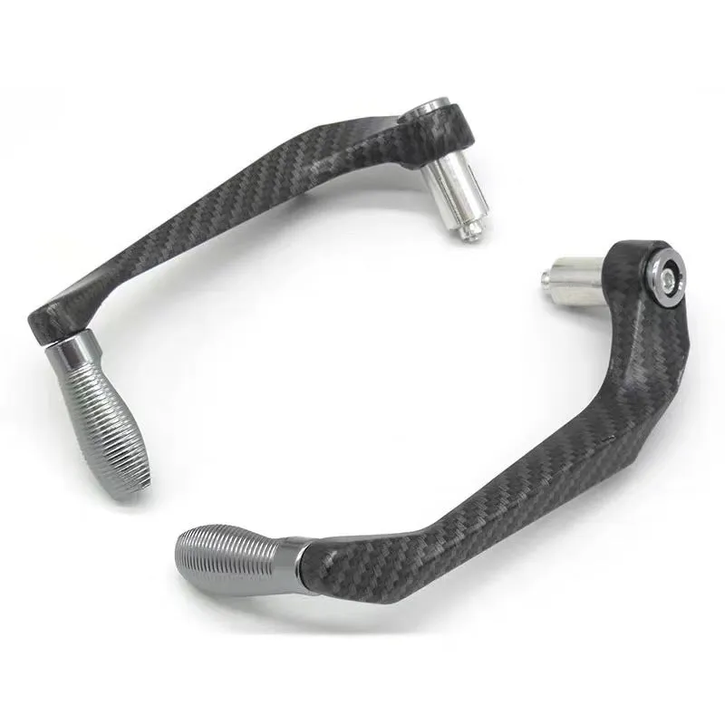 Set of two CNC aluminium motorcycle lever guards for 22mm handlebars, black aluminium finish, 17cm length
