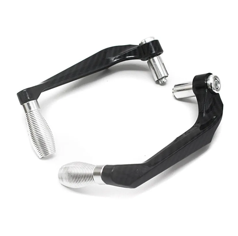 Set of two CNC aluminium motorcycle lever guards for 22mm handlebars, black aluminium finish, 17cm length